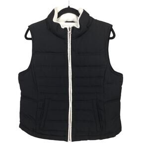 Ann Taylor Loft Down Waterfowl Feather Filled Fleece Full zip Quilted Vest L